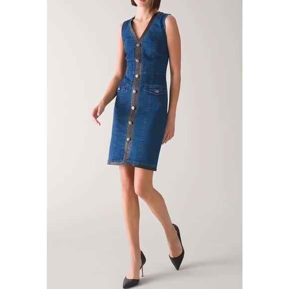 White House Black Market Sleeveless Denim Pencil Dress Blue 4 - Picture 1 of 9
